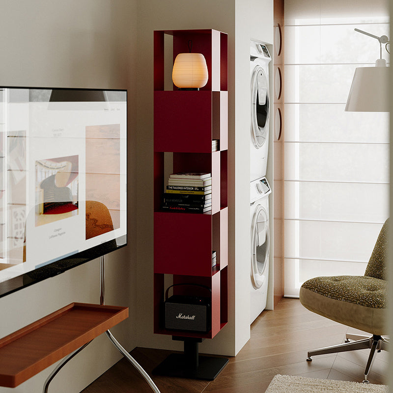 Modern Minimalist Cold-Rolled Steel Decorative Checkerboard Shaped Rotating 5-Tier Storage Rack For Living Room