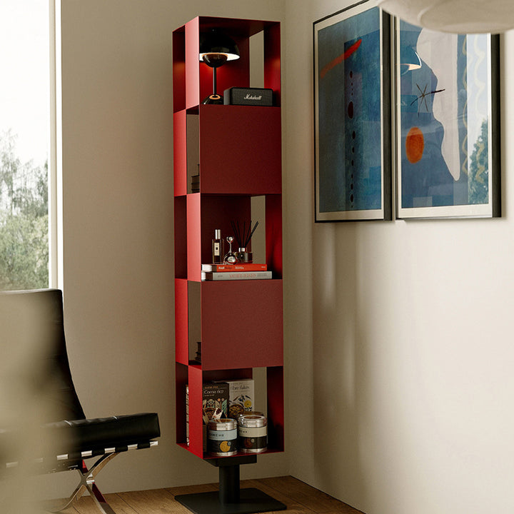 Modern Minimalist Cold-Rolled Steel Decorative Checkerboard Shaped Rotating 5-Tier Storage Rack For Living Room