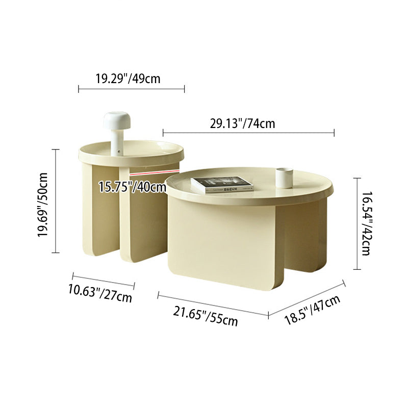 Contemporary Nordic Iron Decorative Round Stylish Cream Coffee Table 1-Tier For Living Room