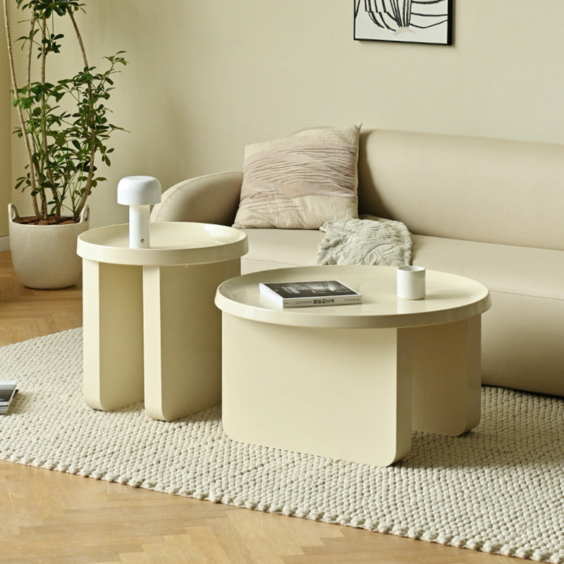 Contemporary Nordic Iron Decorative Round Stylish Cream Coffee Table 1-Tier For Living Room