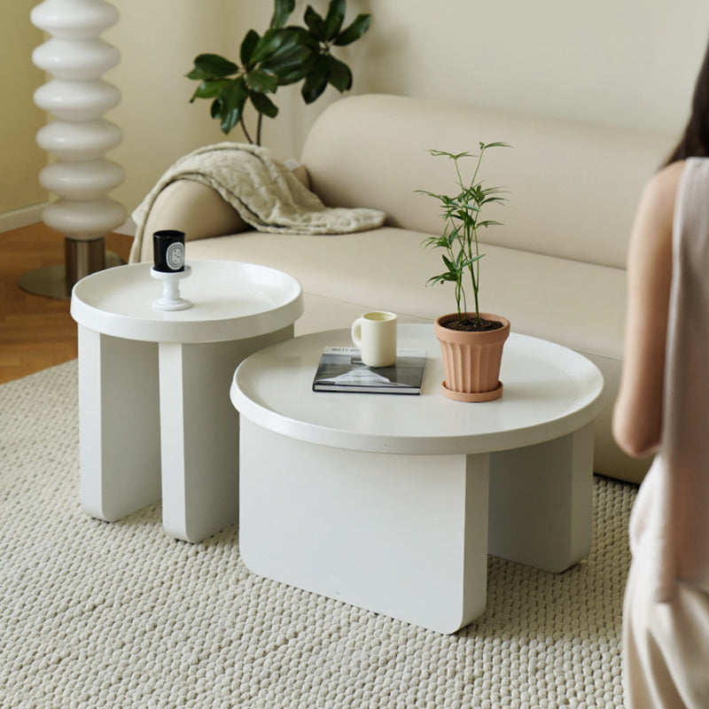 Contemporary Nordic Iron Decorative Round Stylish Cream Coffee Table 1-Tier For Living Room