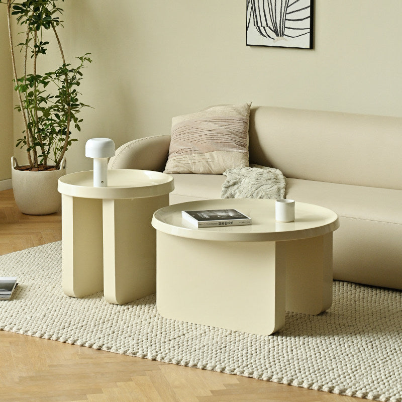 Contemporary Nordic Iron Decorative Round Stylish Cream Coffee Table 1-Tier For Living Room