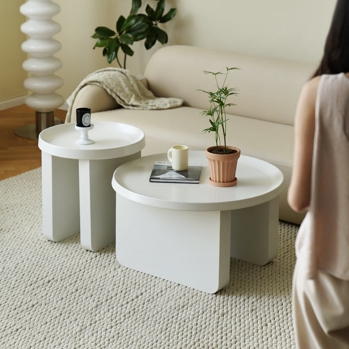 Contemporary Nordic Iron Decorative Round Stylish Cream Coffee Table 1-Tier For Living Room