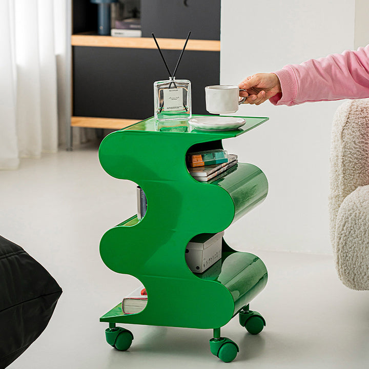 Modern Minimalist ABS Space-Saving Decorative Wave-Shaped Rotatable Open Shelves Side Table 5-Tier For Living Room
