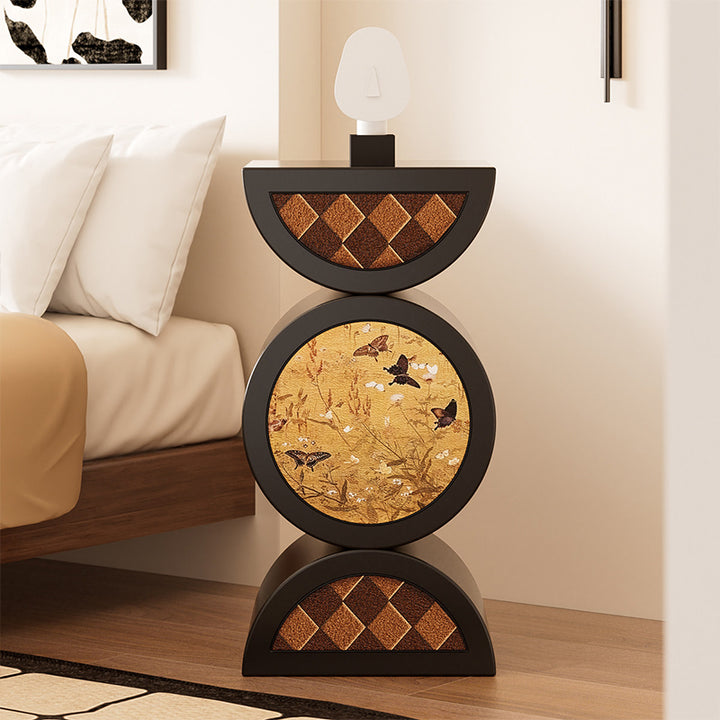 Traditional Vintage Resin Drum‑Shaped Artistic Floral Design Round Side Table For Living Room