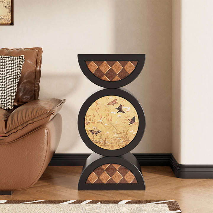 Traditional Vintage Resin Drum‑Shaped Artistic Floral Design Round Side Table For Living Room