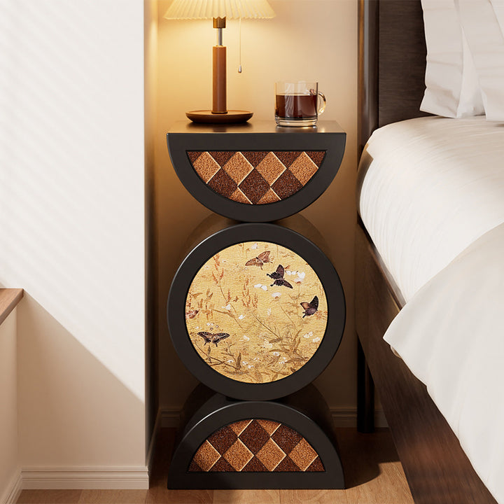 Traditional Vintage Resin Drum‑Shaped Artistic Floral Design Round Side Table For Living Room