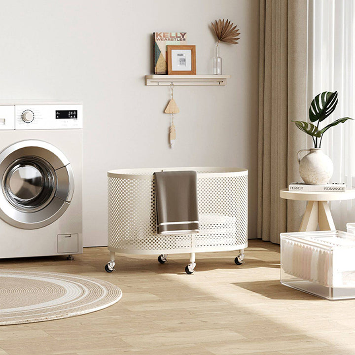 Modern Minimalist Iron Space-Saving Round Metal Rolling Wheels Extended-Heigh Storage Cabinet For Living Room