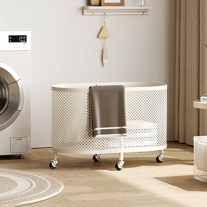 Modern Minimalist Iron Space-Saving Round Metal Rolling Wheels Extended-Heigh Storage Cabinet For Living Room
