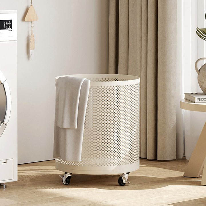 Modern Minimalist Iron Space-Saving Round Metal Rolling Wheels Extended-Heigh Storage Cabinet For Living Room