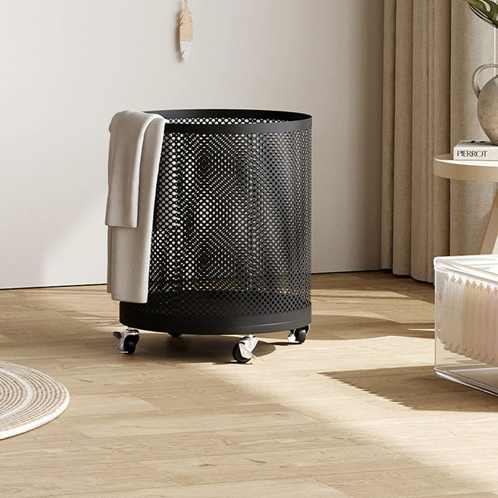 Modern Minimalist Iron Space-Saving Round Metal Rolling Wheels Extended-Heigh Storage Cabinet For Living Room