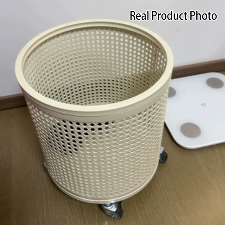 Modern Minimalist Iron Space-Saving Round Metal Rolling Wheels Extended-Heigh Storage Cabinet For Living Room