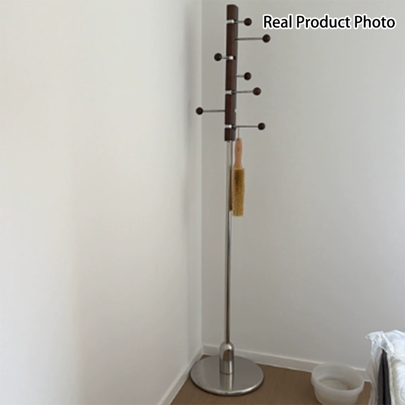 Contemporary Retro Rubberwood Stainless Steel Space-Saving Dandelion-Shaped Hall Tree For Bedroom