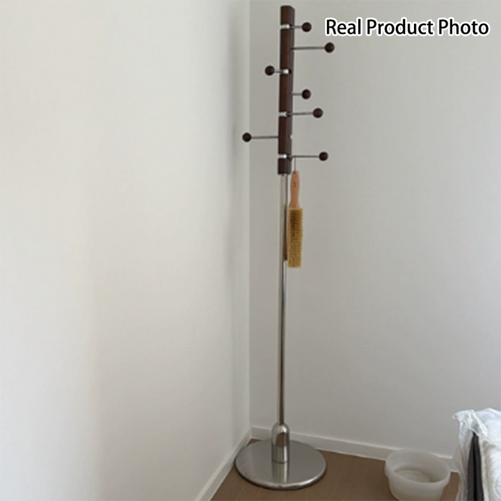 Contemporary Retro Rubberwood Stainless Steel Space-Saving Dandelion-Shaped Hall Tree For Bedroom