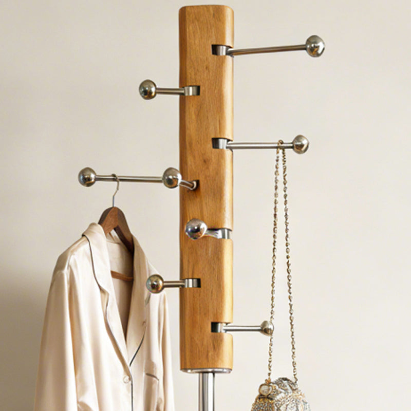 Contemporary Retro Rubberwood Stainless Steel Space-Saving Dandelion-Shaped Hall Tree For Bedroom