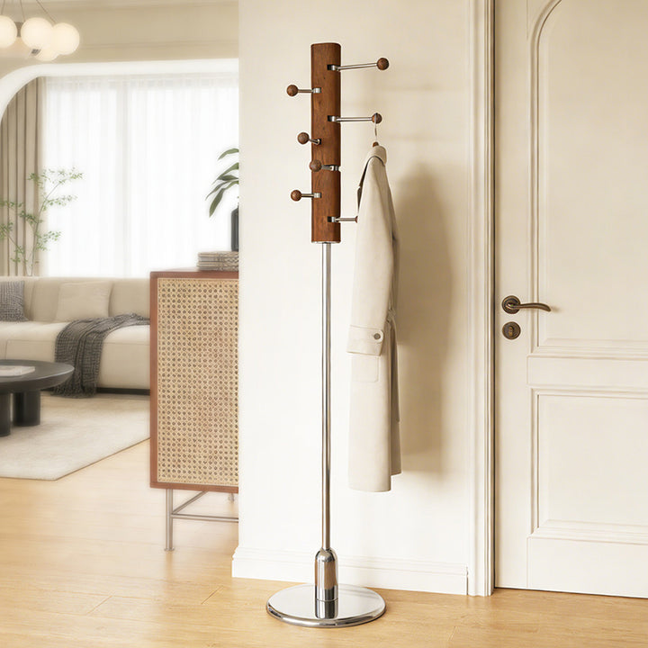 Contemporary Retro Rubberwood Stainless Steel Space-Saving Dandelion-Shaped Hall Tree For Bedroom