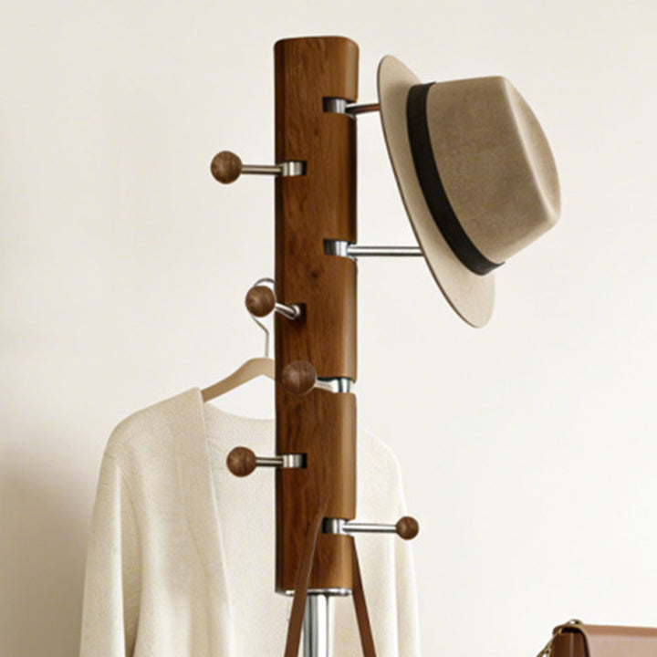 Contemporary Retro Rubberwood Stainless Steel Space-Saving Dandelion-Shaped Hall Tree For Bedroom