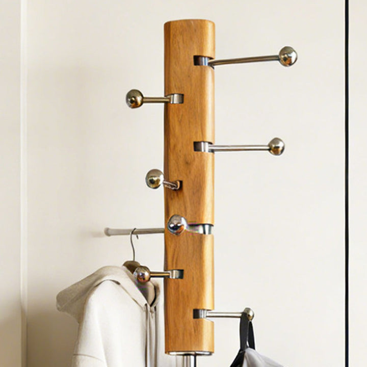 Contemporary Retro Rubberwood Stainless Steel Space-Saving Dandelion-Shaped Hall Tree For Bedroom