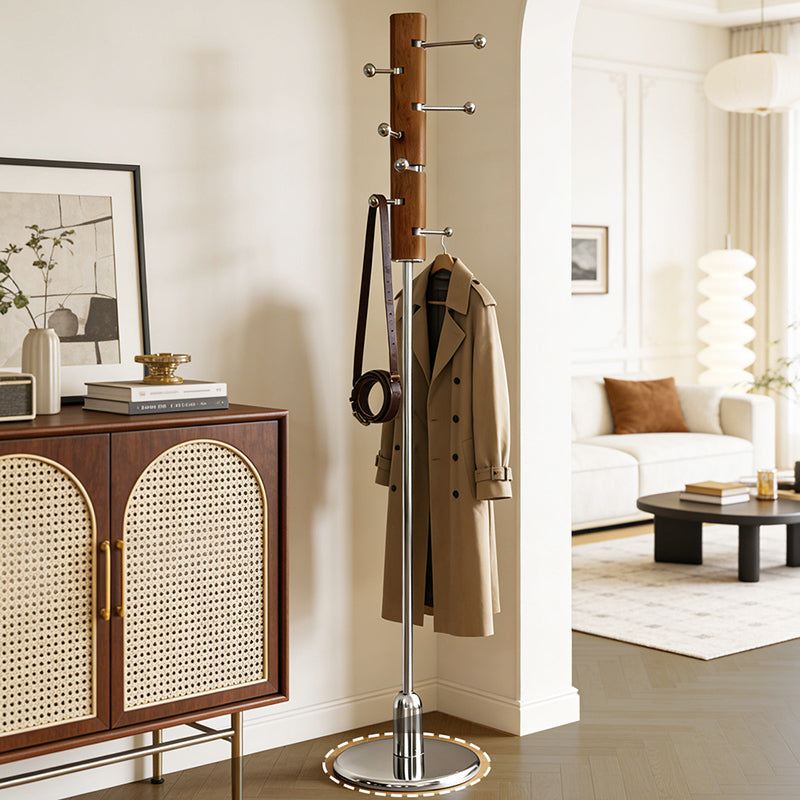 Contemporary Retro Rubberwood Stainless Steel Space-Saving Dandelion-Shaped Hall Tree For Bedroom