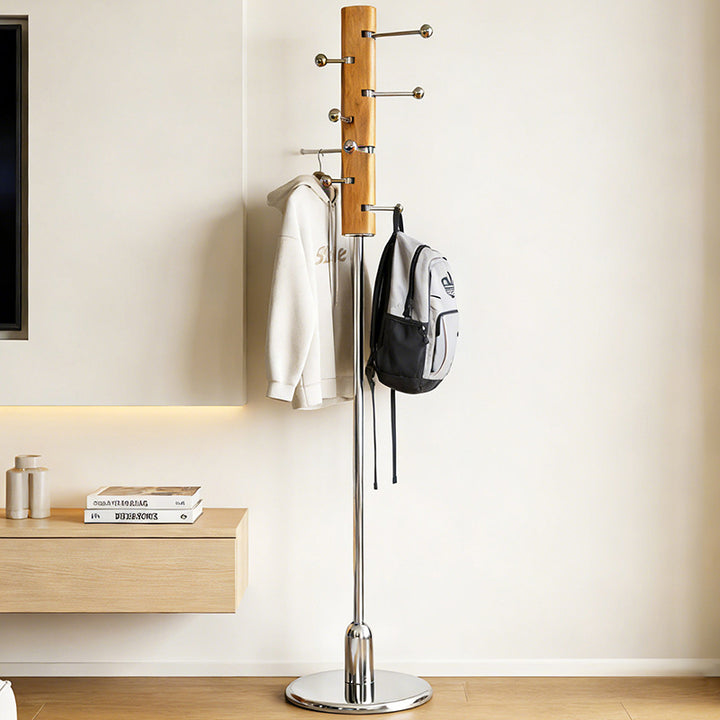 Contemporary Retro Rubberwood Stainless Steel Space-Saving Dandelion-Shaped Hall Tree For Bedroom