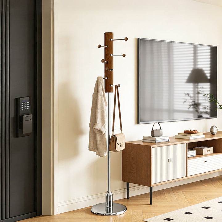 Contemporary Retro Rubberwood Stainless Steel Space-Saving Dandelion-Shaped Hall Tree For Bedroom