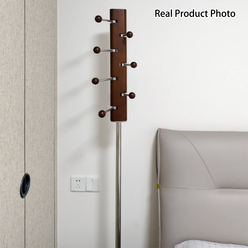 Contemporary Retro Rubberwood Stainless Steel Space-Saving Dandelion-Shaped Hall Tree For Bedroom