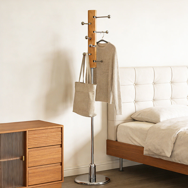 Contemporary Retro Rubberwood Stainless Steel Space-Saving Dandelion-Shaped Hall Tree For Bedroom