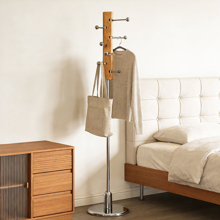 Contemporary Retro Rubberwood Stainless Steel Space-Saving Dandelion-Shaped Hall Tree For Bedroom