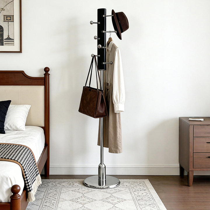 Contemporary Retro Rubberwood Stainless Steel Space-Saving Dandelion-Shaped Hall Tree For Bedroom
