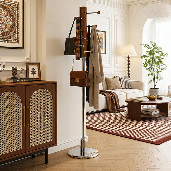 Contemporary Retro Rubberwood Stainless Steel Space-Saving Dandelion-Shaped Hall Tree For Bedroom