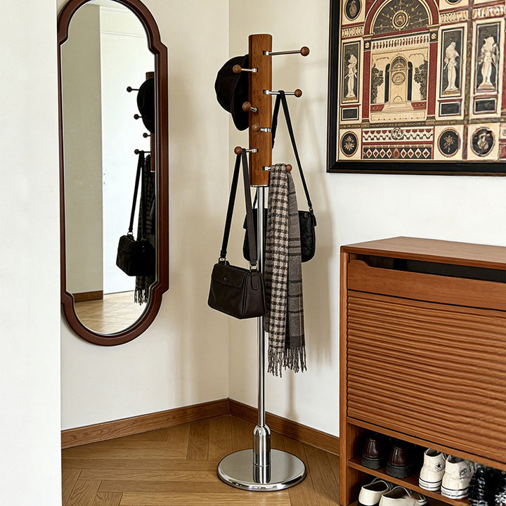 Contemporary Retro Rubberwood Stainless Steel Space-Saving Dandelion-Shaped Hall Tree For Bedroom