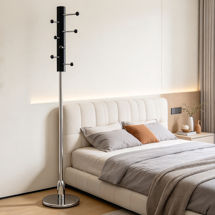 Contemporary Retro Rubberwood Stainless Steel Space-Saving Dandelion-Shaped Hall Tree For Bedroom