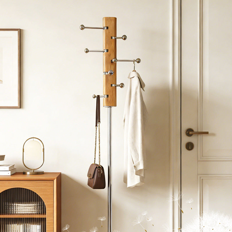 Contemporary Retro Rubberwood Stainless Steel Space-Saving Dandelion-Shaped Hall Tree For Bedroom