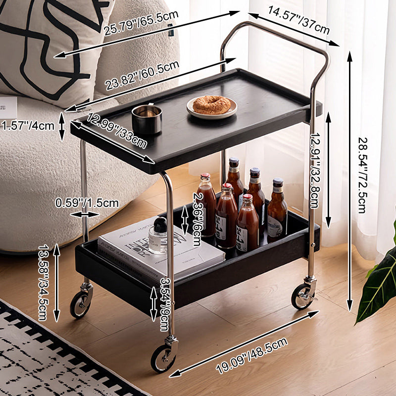 Contemporary Retro Rubberwood Stainless Steel Glass Movable Space-Saving Compact Rolling End Table 2/3 Tiers For Living Room