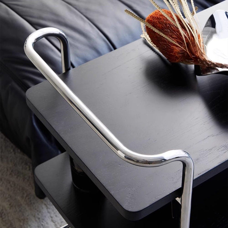 Contemporary Retro Rubberwood Stainless Steel Glass Movable Space-Saving Compact Rolling End Table 2/3 Tiers For Living Room