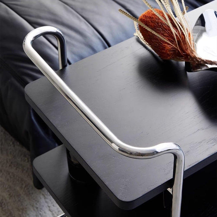 Contemporary Retro Rubberwood Stainless Steel Glass Movable Space-Saving Compact Rolling End Table 2/3 Tiers For Living Room