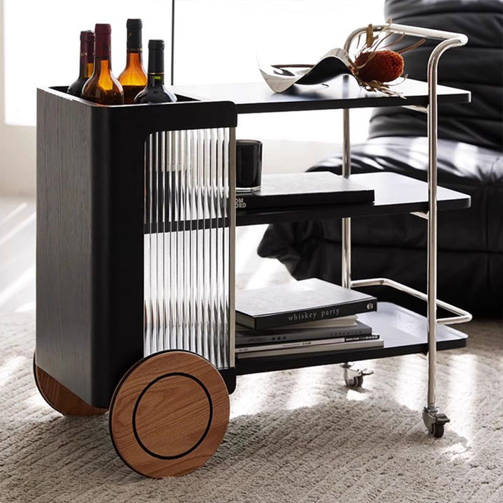 Contemporary Retro Rubberwood Stainless Steel Glass Movable Space-Saving Compact Rolling End Table 2/3 Tiers For Living Room
