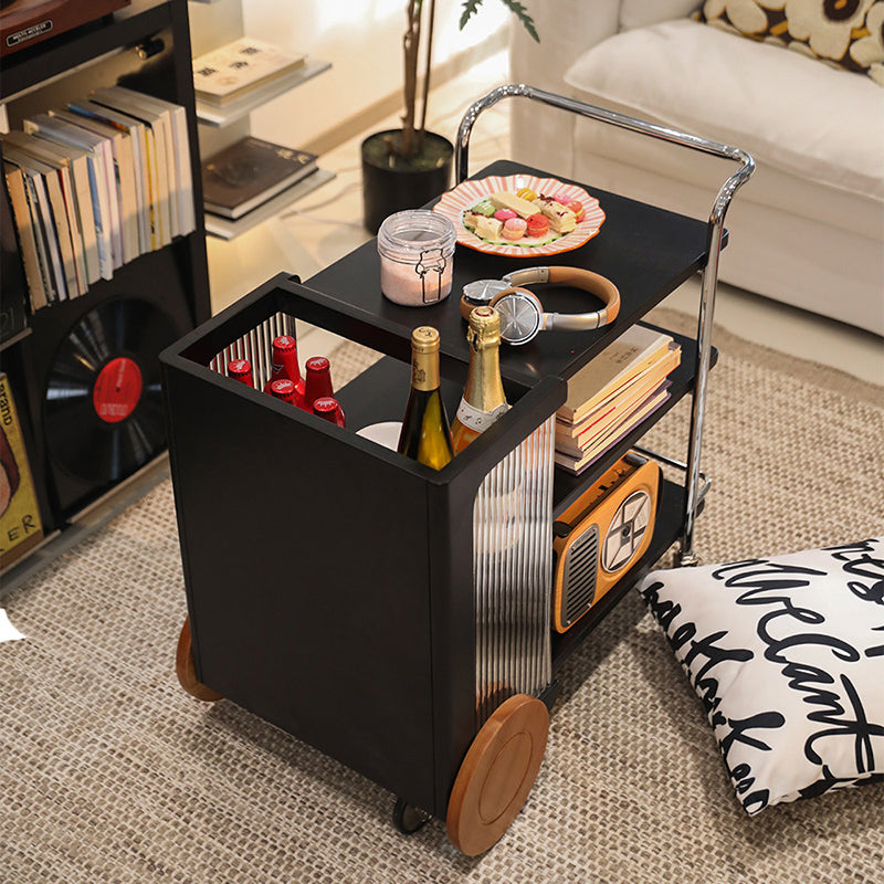Contemporary Retro Rubberwood Stainless Steel Glass Movable Space-Saving Compact Rolling End Table 2/3 Tiers For Living Room