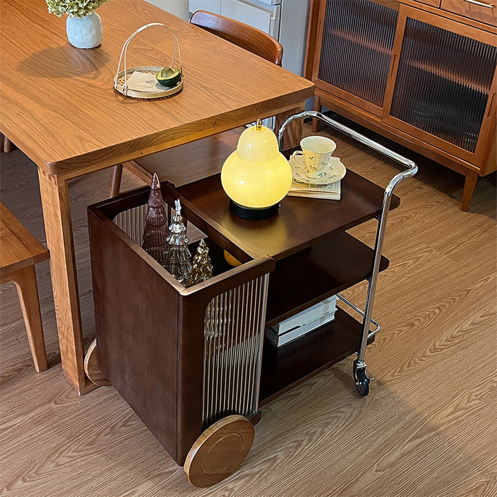 Contemporary Retro Rubberwood Stainless Steel Glass Movable Space-Saving Compact Rolling End Table 2/3 Tiers For Living Room