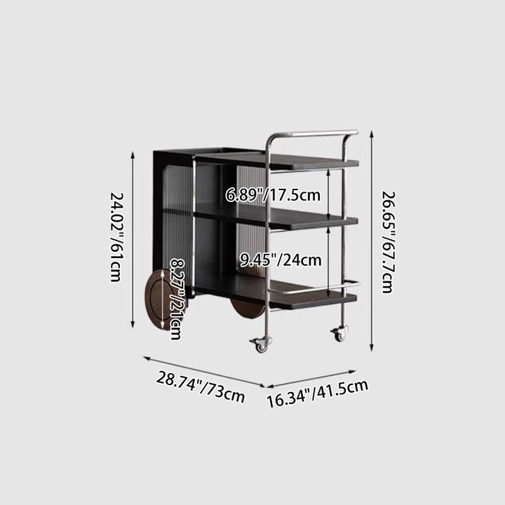 Contemporary Retro Rubberwood Stainless Steel Glass Movable Space-Saving Compact Rolling End Table 2/3 Tiers For Living Room