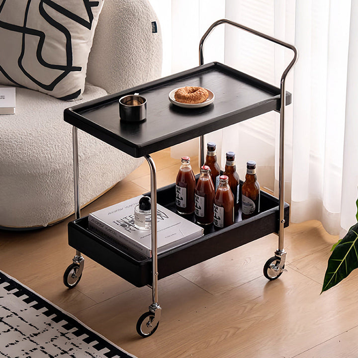 Contemporary Retro Rubberwood Stainless Steel Glass Movable Space-Saving Compact Rolling End Table 2/3 Tiers For Living Room