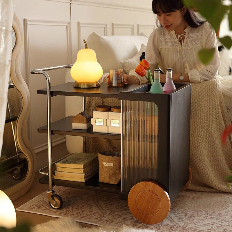 Contemporary Retro Rubberwood Stainless Steel Glass Movable Space-Saving Compact Rolling End Table 2/3 Tiers For Living Room