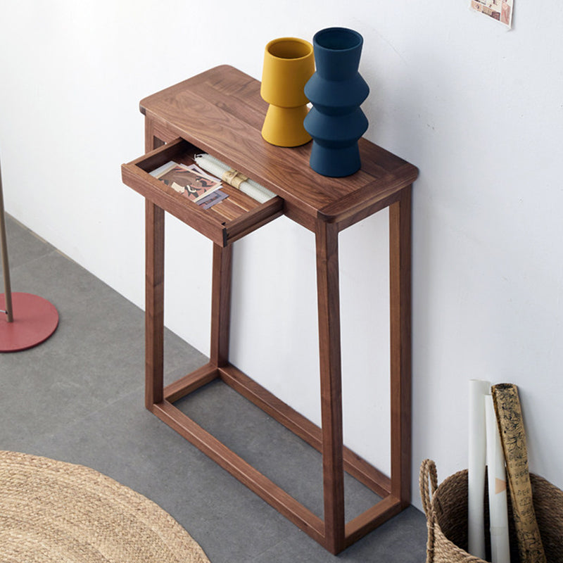 Traditional Chinese Walnut Wood Decorative Drawer Trapezoid Design Console Table For Entryway