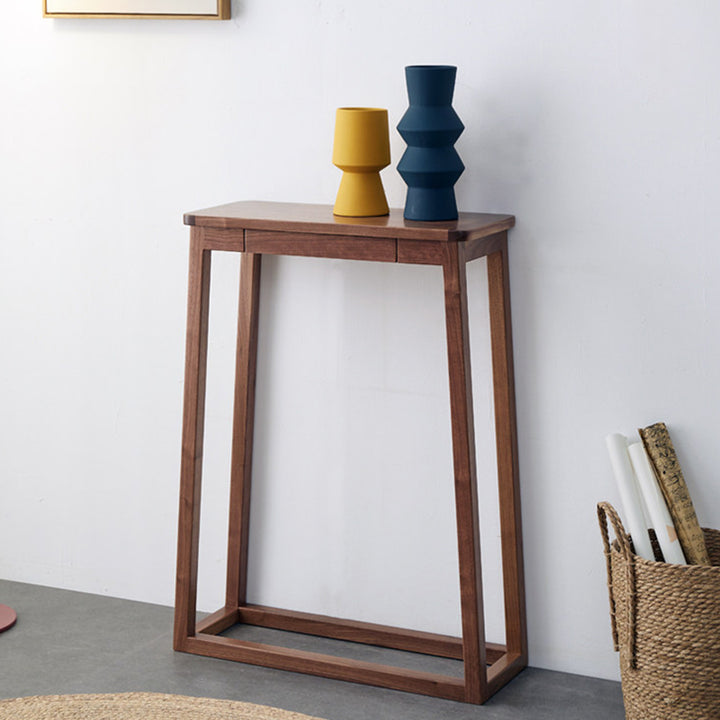 Traditional Chinese Walnut Wood Decorative Drawer Trapezoid Design Console Table For Entryway