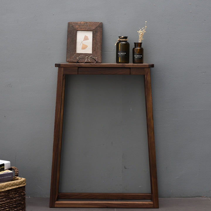 Traditional Chinese Walnut Wood Decorative Drawer Trapezoid Design Console Table For Entryway