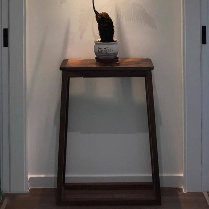 Traditional Chinese Walnut Wood Decorative Drawer Trapezoid Design Console Table For Entryway