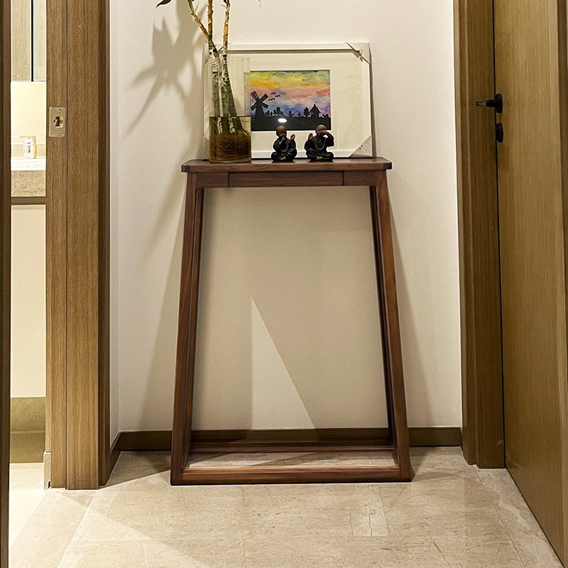 Traditional Chinese Walnut Wood Decorative Drawer Trapezoid Design Console Table For Entryway