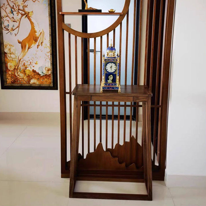 Traditional Chinese Walnut Wood Decorative Drawer Trapezoid Design Console Table For Entryway