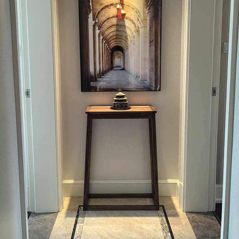 Traditional Chinese Walnut Wood Decorative Drawer Trapezoid Design Console Table For Entryway