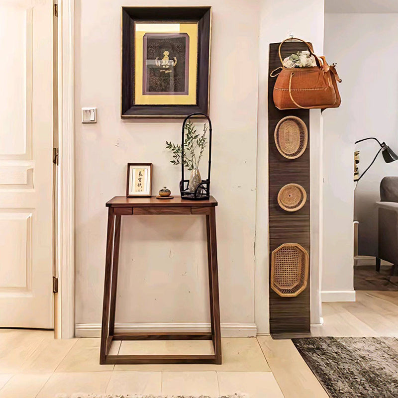 Traditional Chinese Walnut Wood Decorative Drawer Trapezoid Design Console Table For Entryway